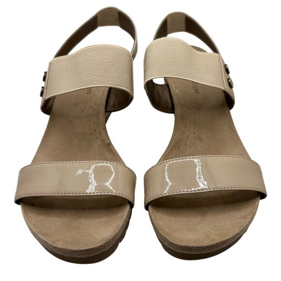 NWOT! NATURALIZER Sandals - Cork Wedge - Faux Taupe Patent & Elastic Straps - Picture 6 of 11